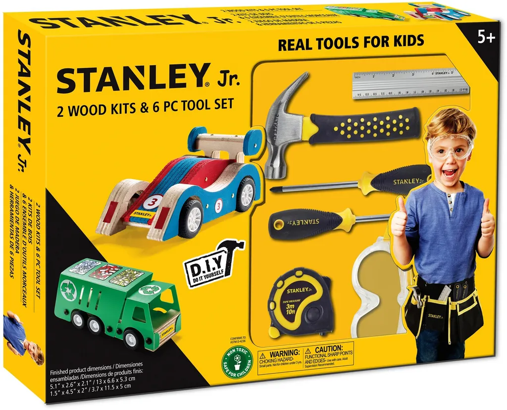 Apprendre à bricoler avec le kit Stanley Jr : 2 voitures et outils