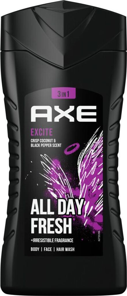 AXE - 3-in-1 Duschgel - Excite - Körper, Gesicht & Haare - Verführerischer Duft - 250 ml - 1 Stück