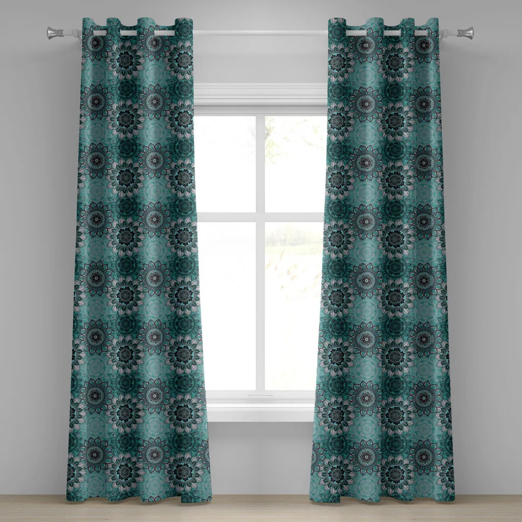 Rideau à œillets motif oriental imprimé abstrait de couleur taupe