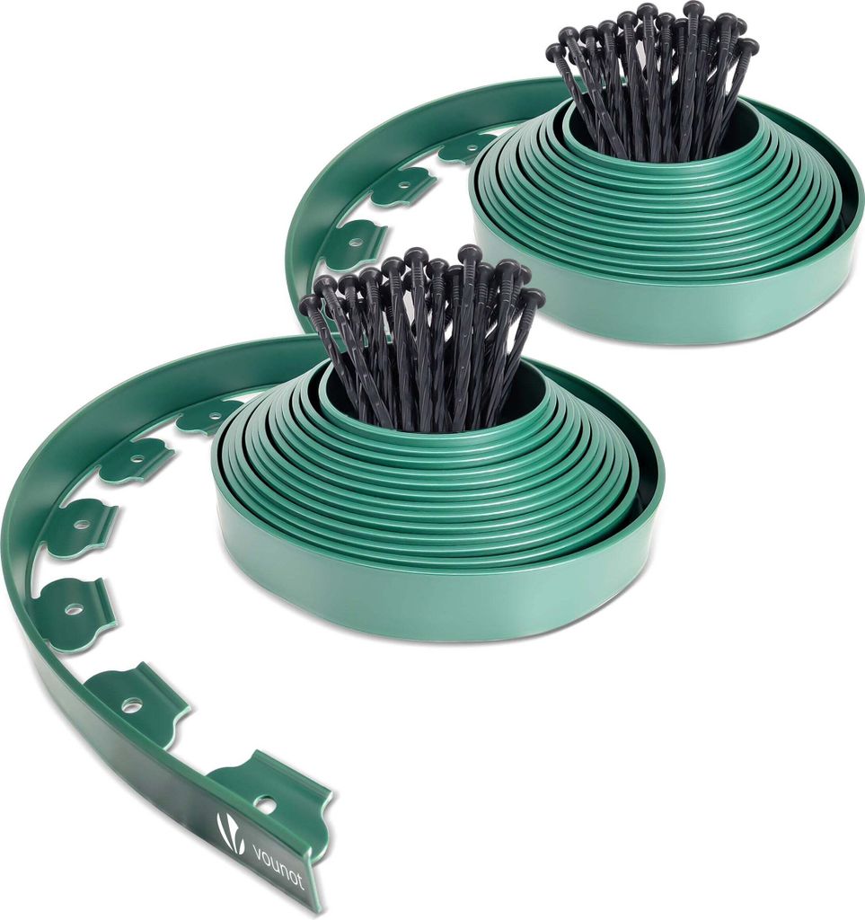 VOUNOT Flexible Rasenkante Beeteinfassungen Kunststoff, mit 60 Erdanker, Länge 20m Höhe 5cm, Grün