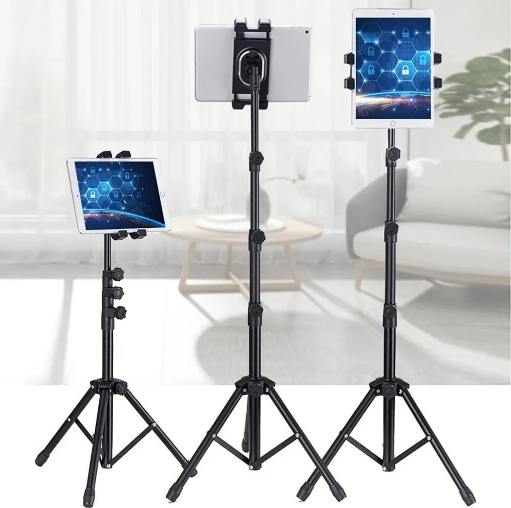 Supporto per tablet e smartphone - Treppiede da pavimento - Regolabile in altezza - Metallo - Per dispositivi da 20-33 cm - Verde oliva - 8