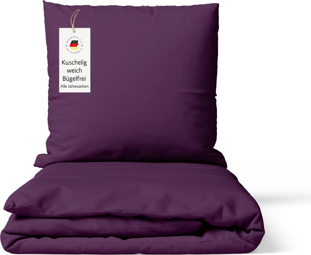 Bettwäsche 155x220 cm Lila 2-teilig einfarbig Bettbezug mit Kissenbezug 80x80 cm – bügelfrei & hautfreundlich