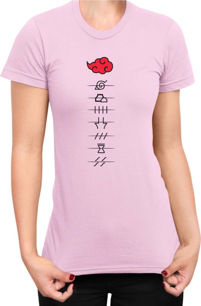 Damen T-Shirt Japan Anime Manga Naruto Akatsuki Members Village Symbols, Lady XS / Hellrosa