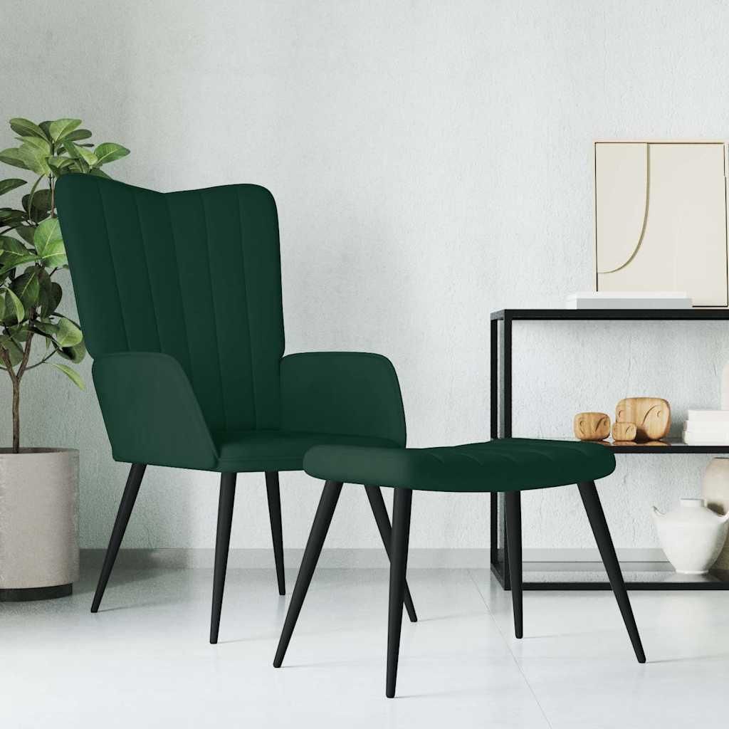 vidaXL Fauteuil relax avec pouf vert foncé velours Image du produit 
