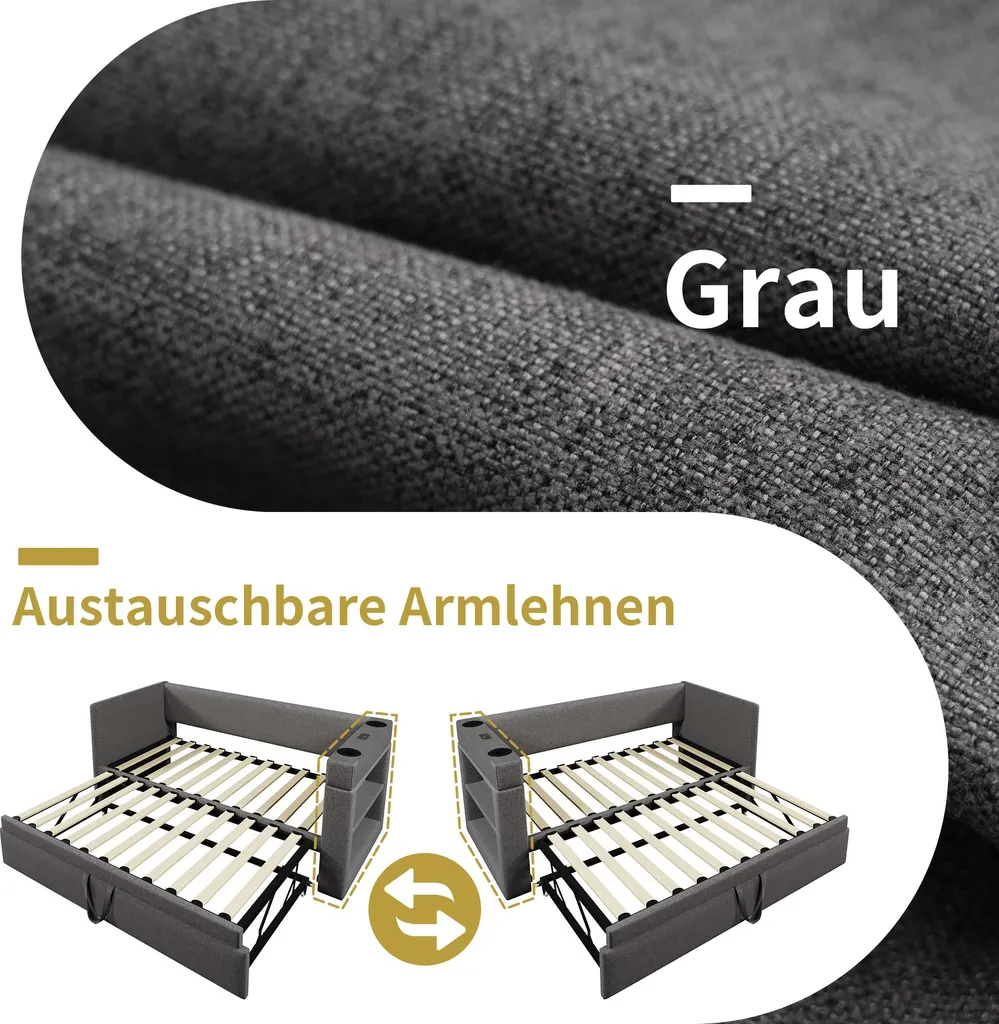 Lit banquette 90x200 gris pour chambre d'amis avec couchage d'appoint - 4