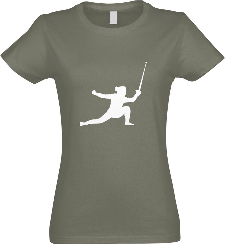 Kiwistar - T-Shirt tailliert - Damen - Olive - Fechten Degen Fechter - mit Motiv Bedruckt - Funshirt Design - Sport - Freizeit - Damen - XL