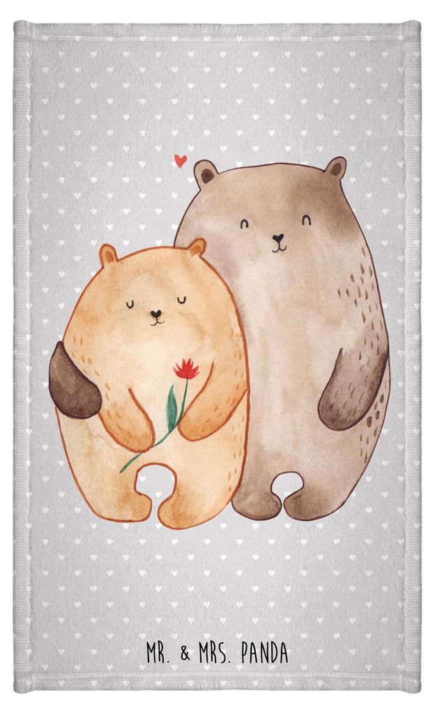 Mr. & Mrs. Panda Handtuch Bären Liebe - Grau Pastell - Geschenk, frottierhandtuch, Verknallt, Kuscheln, Hochzeit, Verlobung, Verheiratet, Klein, K...