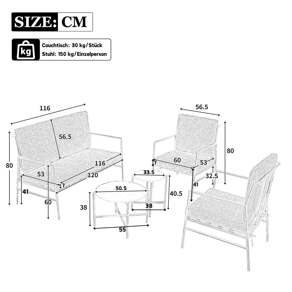 Merax Gartenmöbel-Set für 4 Personen, 5-tlg. Sitzgruppe mit Produktbild 9