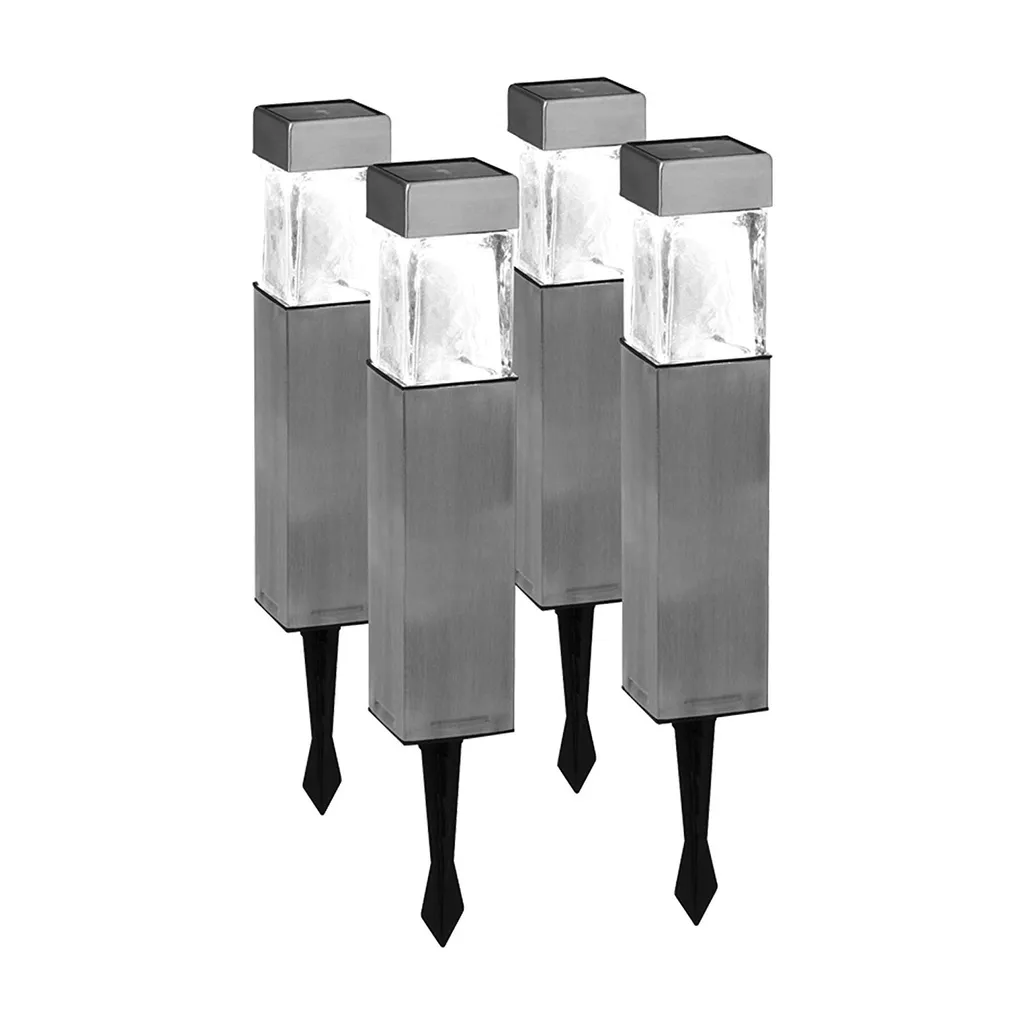 Borne solaire de jardin Duracell : lot de 4 lampes inox et verre design