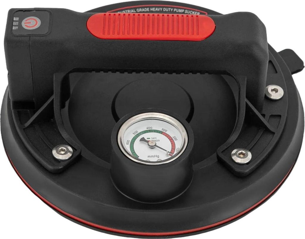 Vakuum-Saugheber Glasheber - Elektrischer Saugnapf - Ø 20,5 cm - 170 kg Tragkraft - 2400 mAh Akku - Manometer - Lange Standby-Zeit - Schwarz