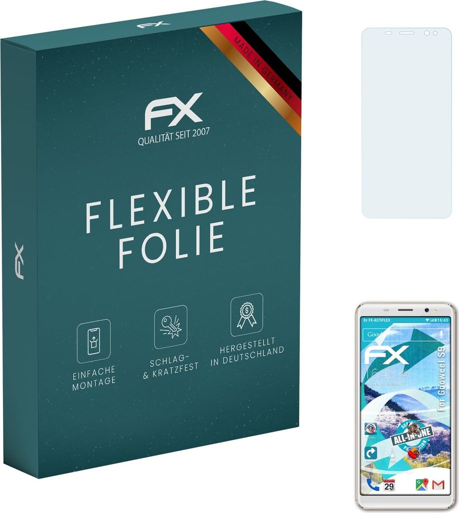 atFoliX FX-ActiFleX 3x Schutzfolie kompatibel mit Gooweel S9 Folie
