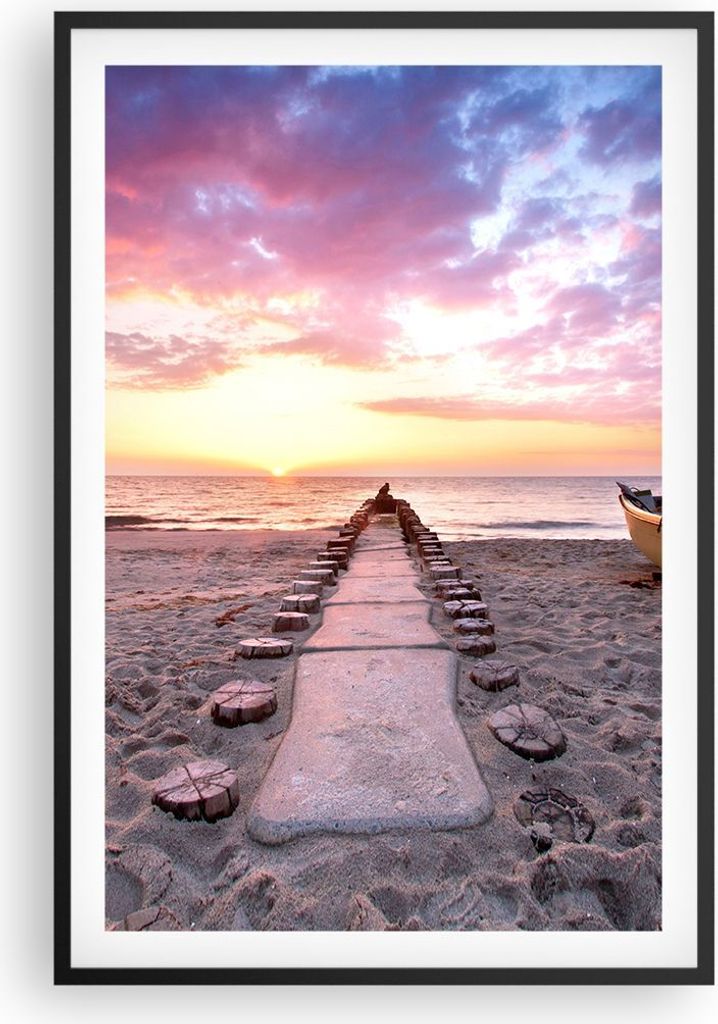 Gerahmtes Poster - Schwarzer Rahmen - Boot Strand Himmel - 61x91,5 cm - Wand Bild - Wanddeko - Wandbilder - Kunstposter - Wandposter - Bilderrahmen...