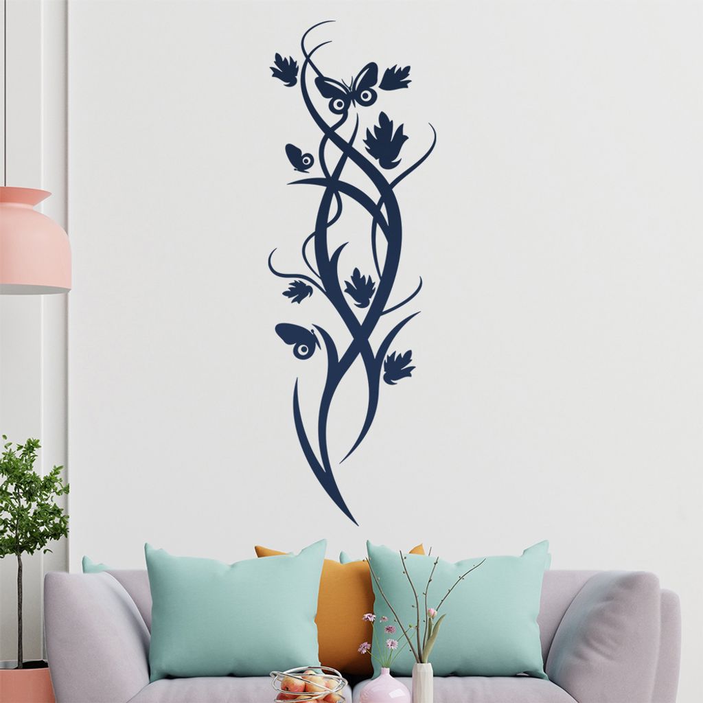 Falter Schmetterling Blüte Wandtattoo in 6 Größen - Wandaufkleber Wall Sticker - Dekoration, Küche, Wohnzimmer, Schlafzimmer, Badezimmer