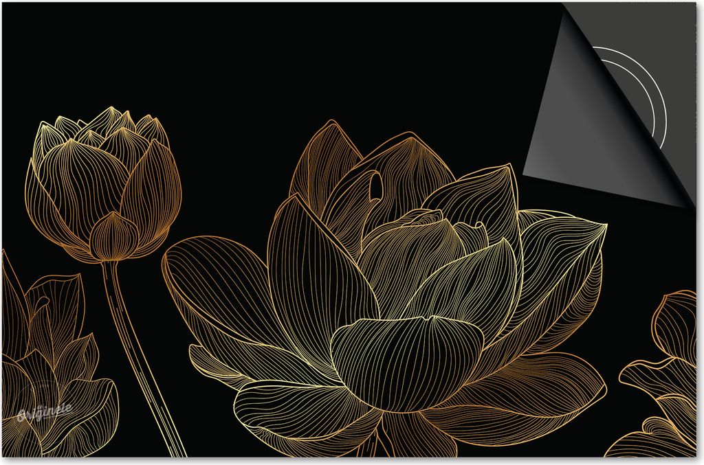 Induktionsschutz 59x52 - abdeckplatte Induktion matt- Dietrix Kochfeldschutz- Base - Schwarz und Gold - Goldund Blumen Zeilen