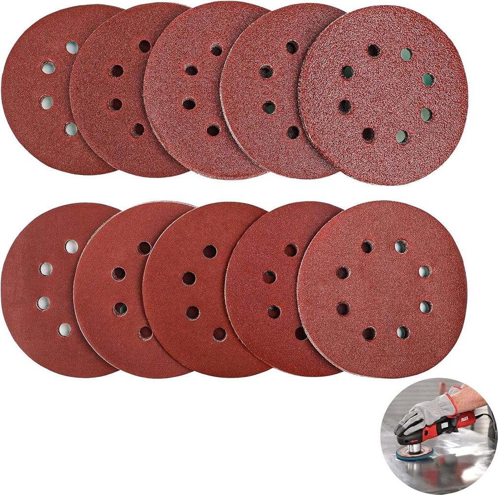 Schleifpapier 125mm Klett (60 Stück) für Trockenbau & Exzenterschleifer Schleifscheiben Set 8-Loch Körnung P40-P150