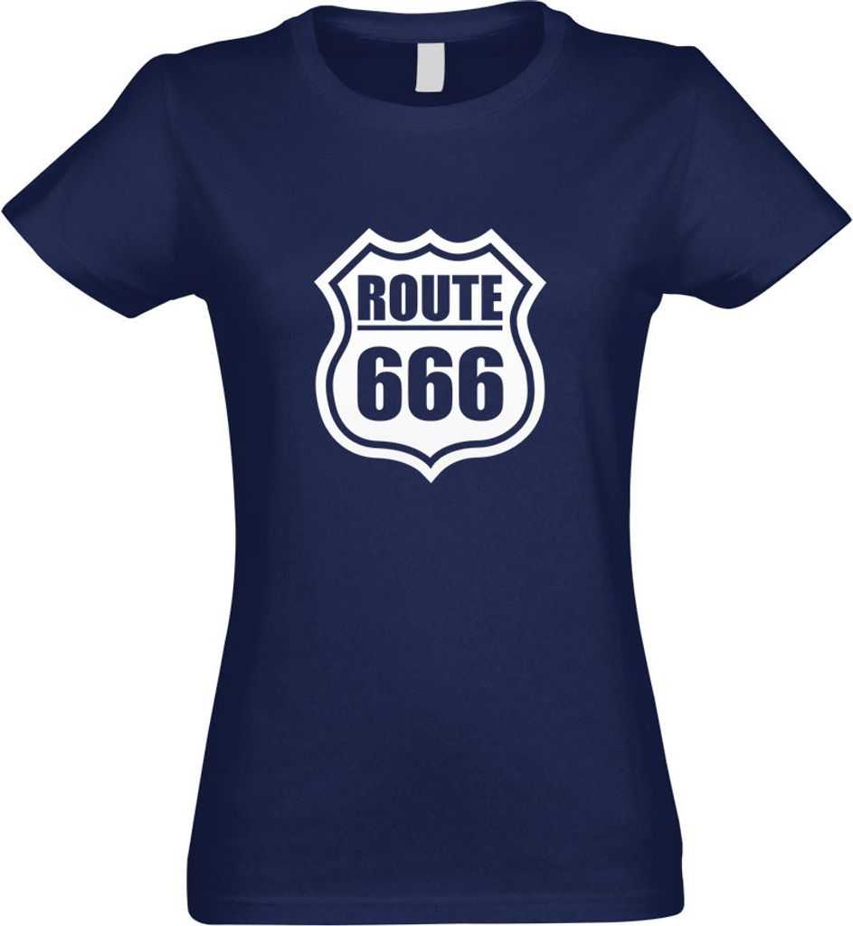 Kiwistar - T-Shirt tailliert - Damen - Navy - Route 666 - mit Motiv Bedruckt - Funshirt Design - Sport - Freizeit - Damen - XL