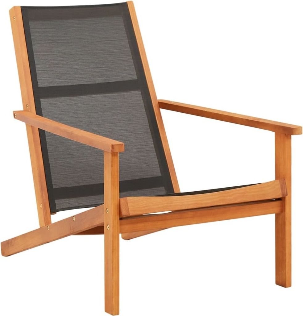The Living Store Garten-Loungestuhl Schwarz Eukalyptus Massivholz und Textilene