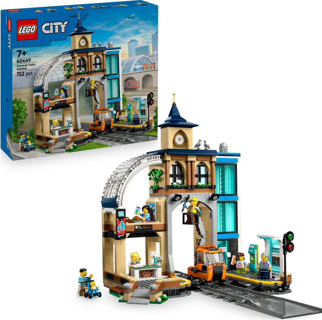 LEGO City Trains Hauptbahnhof - Wartungsfahrzeug-Spielzeug, funktionierendem Hublift, 2 Plattformen & 1 Gleisstück sowie 6 Minifiguren – Kreativ...