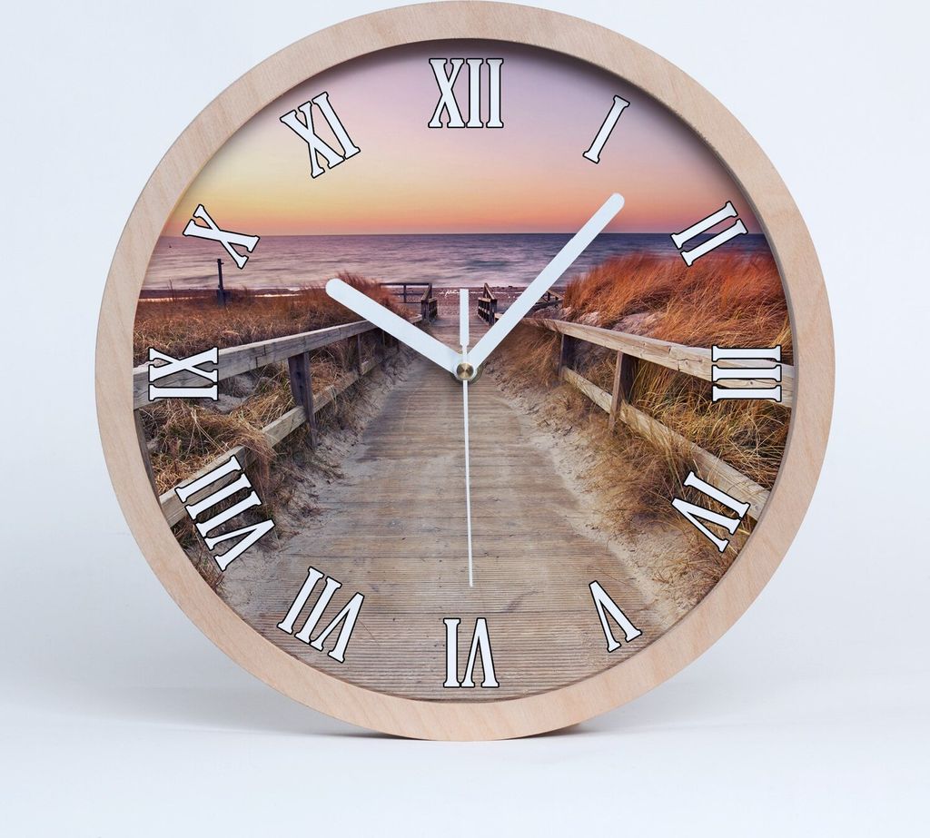 Holzuhr 25fi cm wanduhr - weiße Spitzen - Weg zum Strand