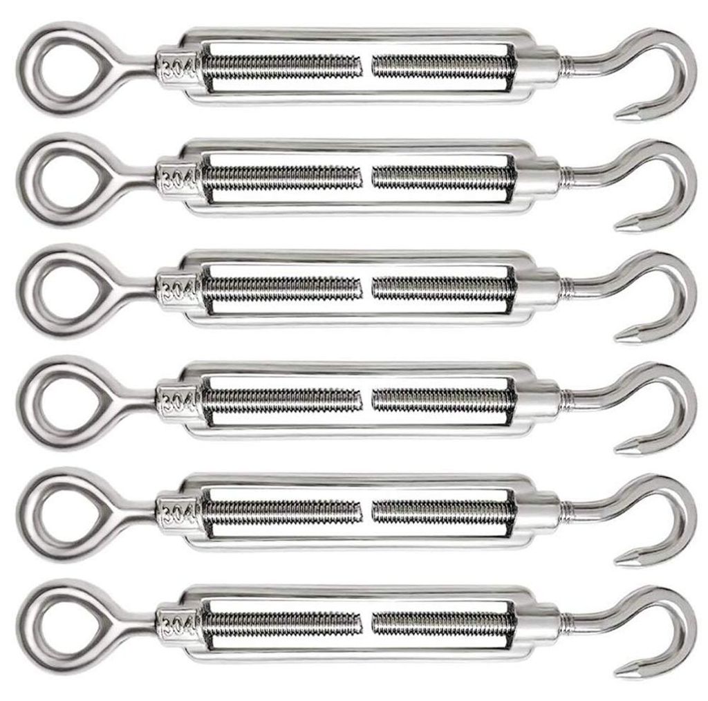 6 Stück M5-Kabelspanner aus Edelstahl 304 mit Spannschlössern, Haken und Ösen für Kabel