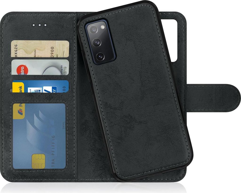 Flip Case für Samsung Galaxy S20 FE abnehmbare Magnet Hülle aus Kunstleder in Grau Schwarz