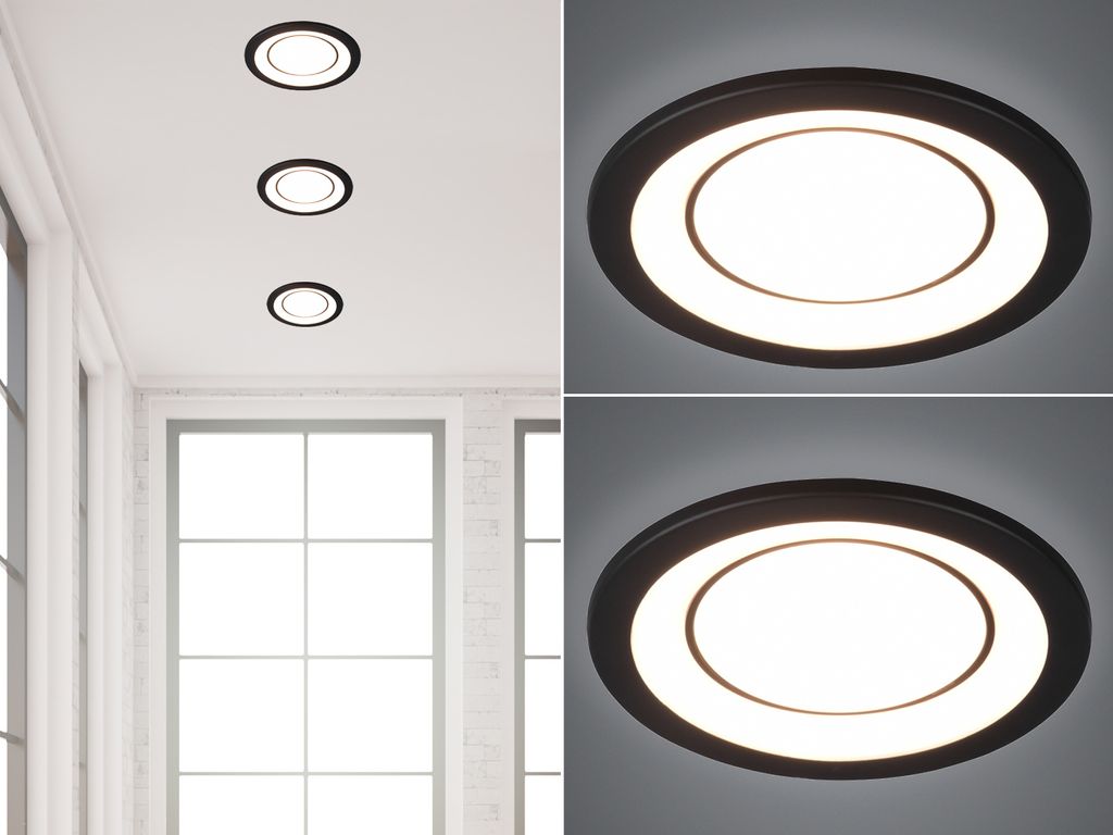 LED Decken Einbauleuchten Set Schwarz Einbaustrahler Ø 14,8cm Flurbeleuchtung