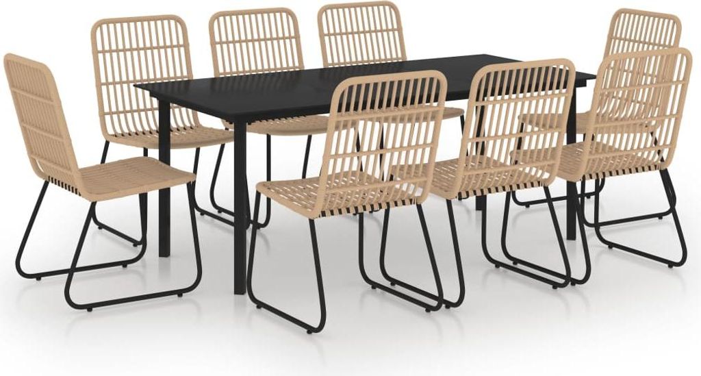 vidaXL 9-tlg. Garten-Essgruppe Poly Rattan und Glas