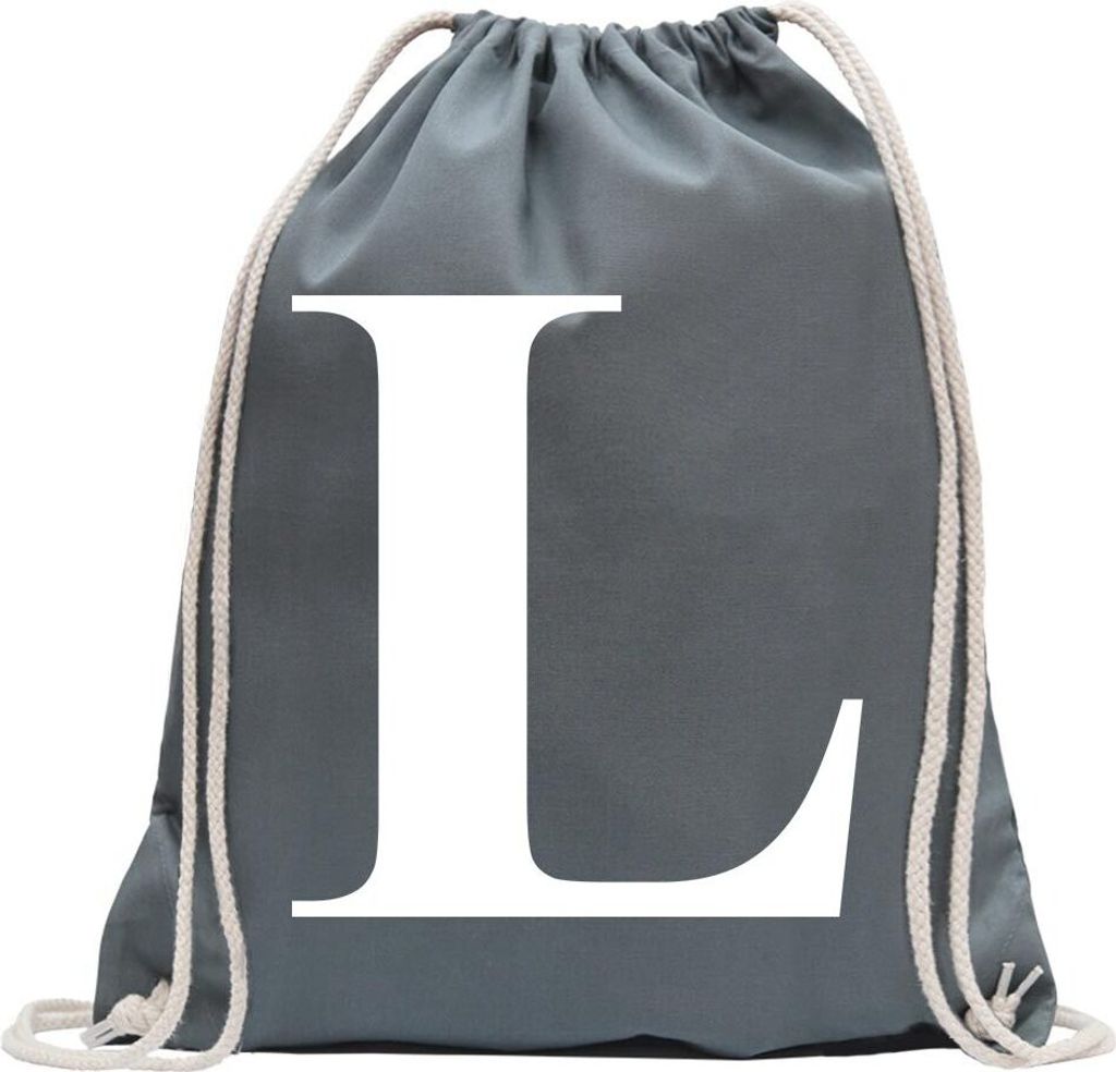 Kiwistar - Turnbeutel - stahlgrau - Buchstabe L - Alphabet - Fun Rucksack Sport Beutel Gymsack Baumwolle mit Ziehgurt