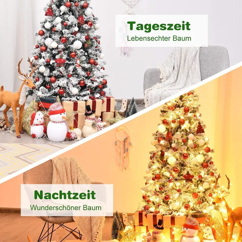 Sapin de Noël 180cm Enneigé 600 Branches PVC et LED Intégrées