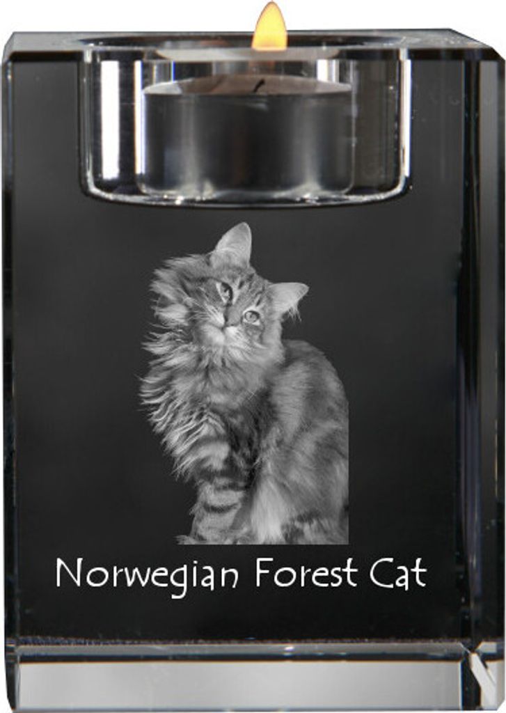 Norwegische Waldkatze - Kerzenhalter mit Katzenfoto, Teelichthalter aus Kristall, personalisiertes Geschenk der Marke Art-Dog