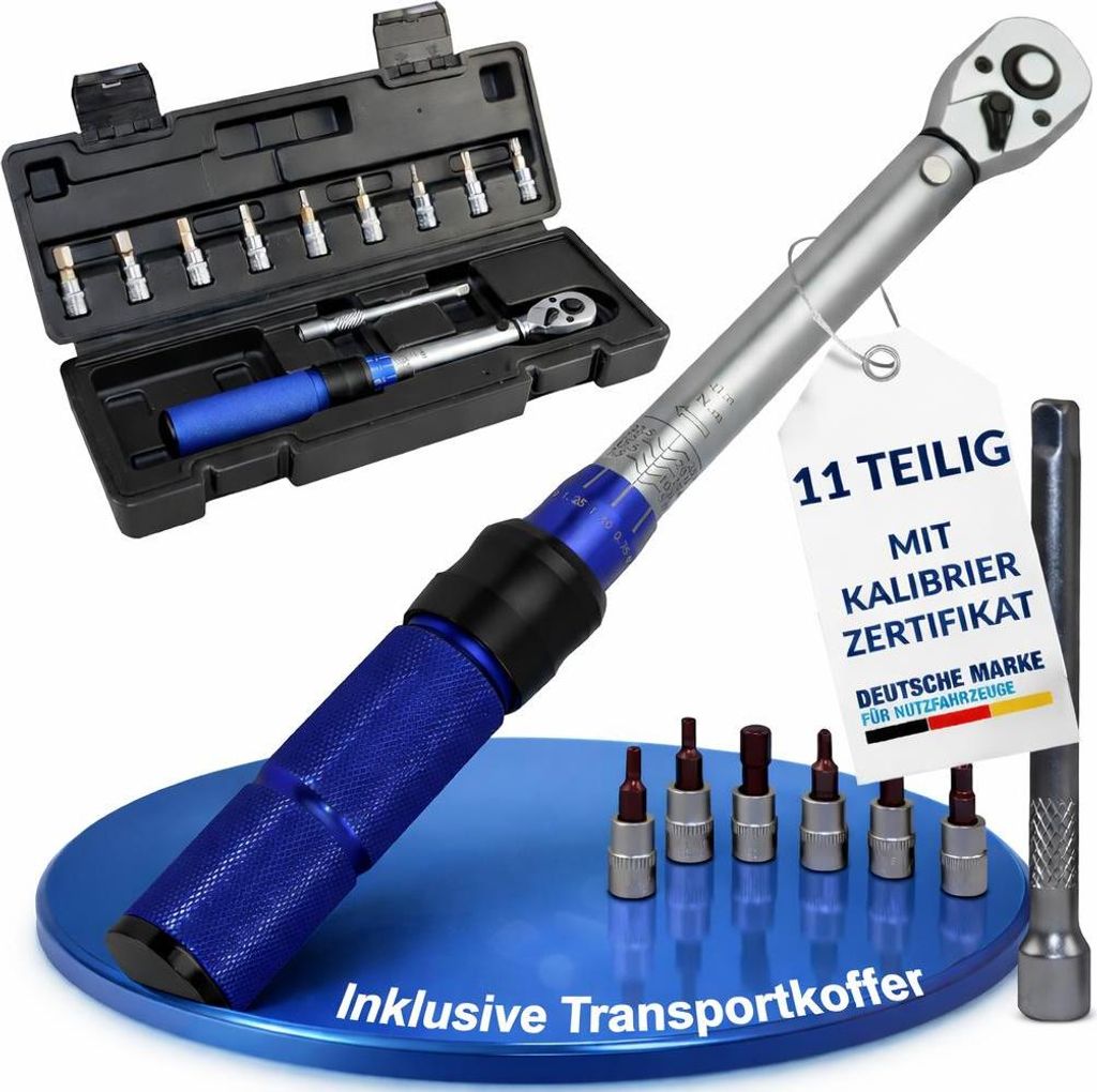 NTG Drehmomentschlüssel 1/4 Zoll 5-25 Nm Set mit Verlängerungsstange, 9 Bits & Koffer