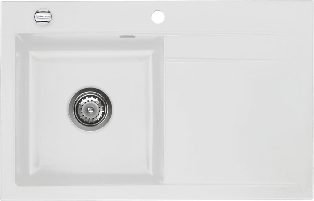 Spüle KeraDomo STEMA 80 in SATIN Becken links mit Excenterbedienung
