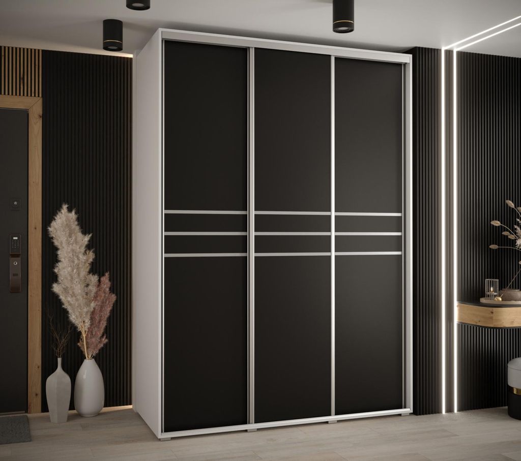 Kleiderschrank YVONA 10 - 180/60 cm, weiß/schwarz/silber