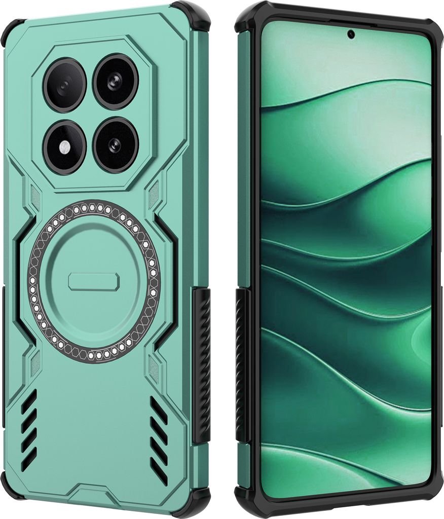 Magnetisch Hülle für Xiaomi Poco X7 / Redmi Note 14 Pro 5G, Hybrid PC TPU Bumper Stoßfestes Loch Wärmeableitung Handyhülle Grün