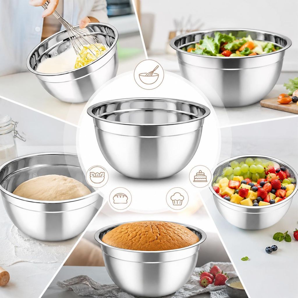 Salatschüssel Set 7 Stück Edelstahl Schüsseln mit Deckel 21