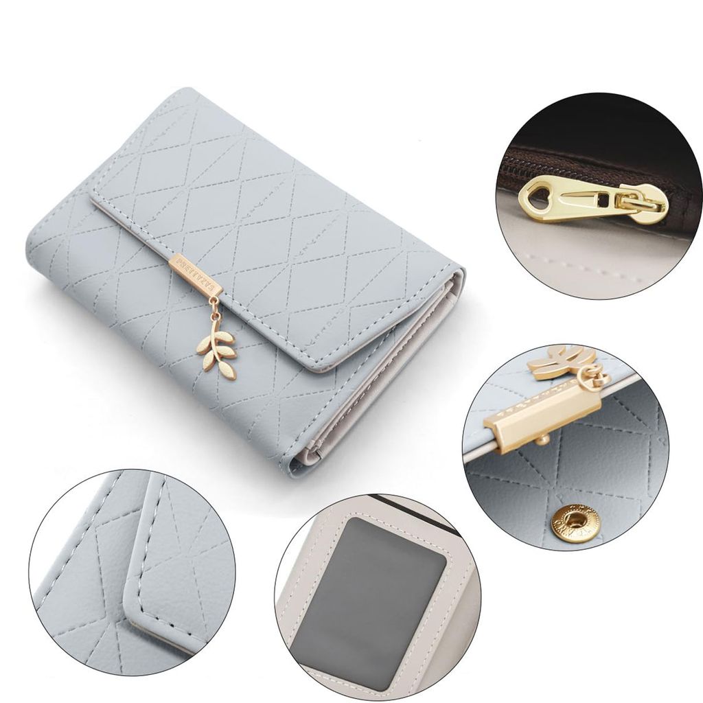 OKWISH Damen Geldbörse, Geldbeutel Klein und im Kurzformat Portemonnaie Damen Kunstleder Portemonnaie Kleine Brieftasche Geldbörse Für Frauen Blau