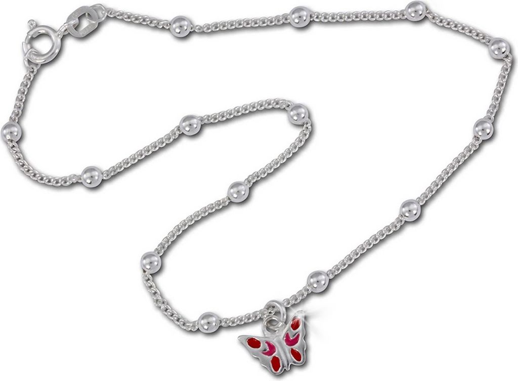 SilberDream 25cm Fußkette für Damen rot Schmetterling Echt Silber D2SDF016R