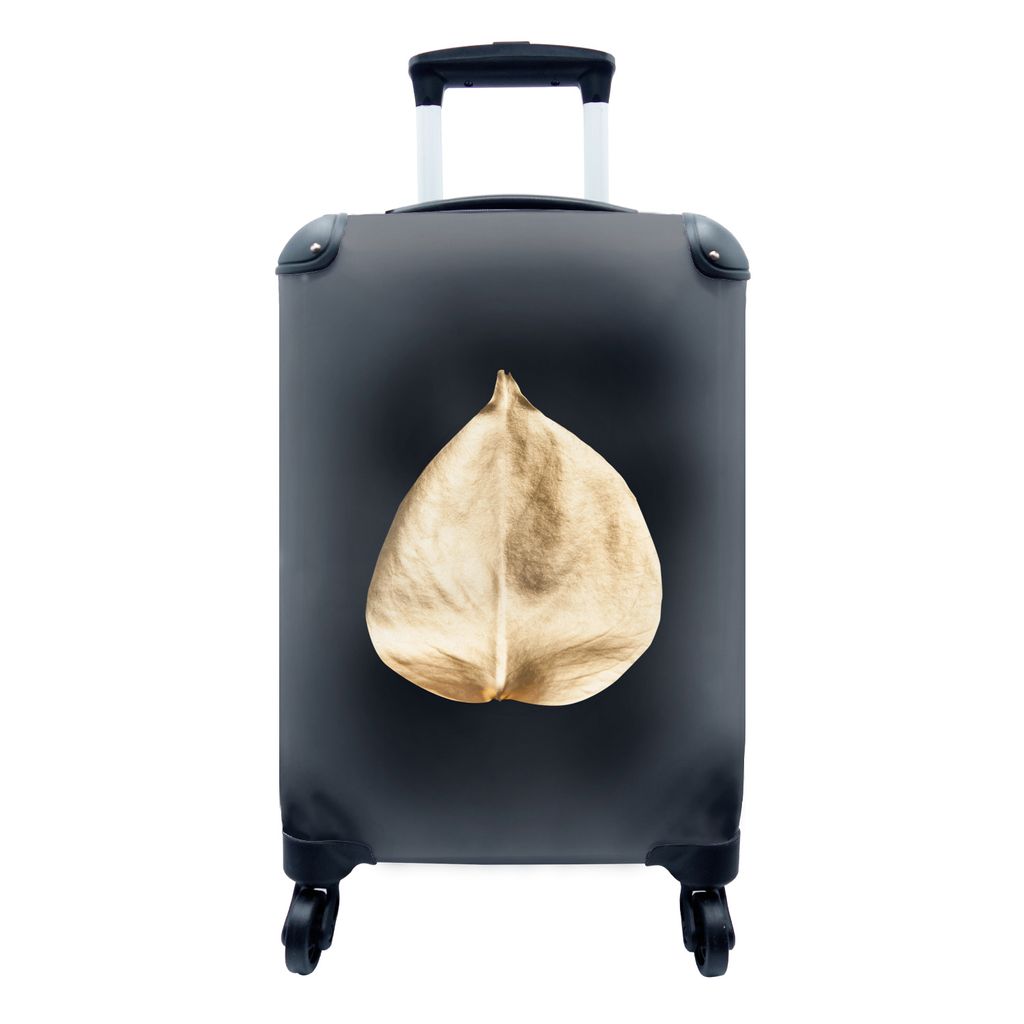 MuchoWow Koffer Handgepäck Trolley Rollkoffer Kleine Reisekoffer mit 4 Rollen - Blatt - Gold - Schwarz - Cabin Size < 55x40x23 cm & 55x40x20 cm ...