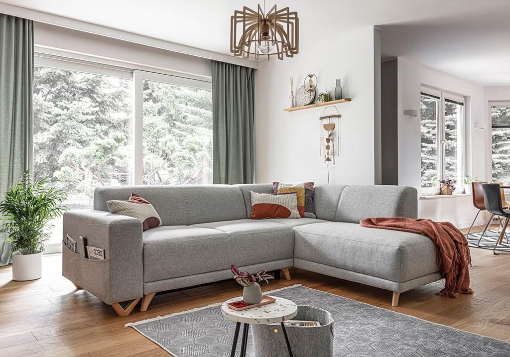 MIUFORM Classy Sophie - Ecksofa mit Bettfunktion und Bettkasten L-FORM RECHTS - 250x192cm - Aqua - Sofa Schlafsofa Couch