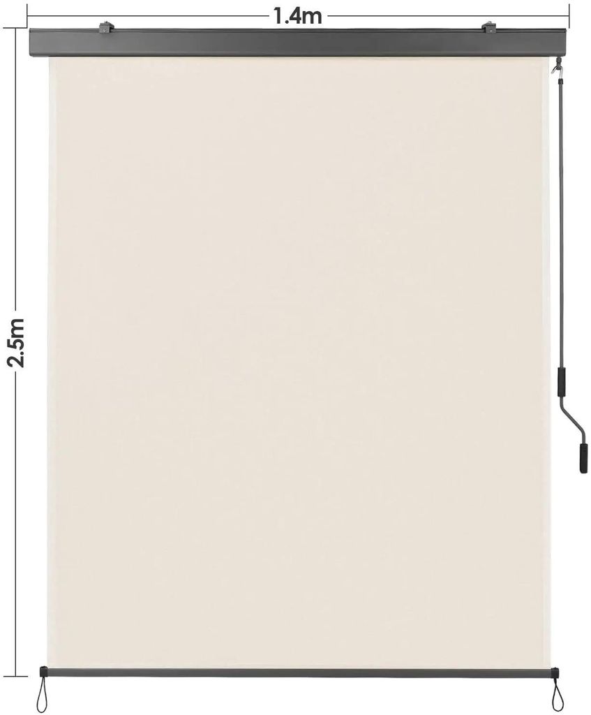 Senkrechtmarkise Balkon - Vertikale Klemmmarkise - 140 x 250 cm - Handkurbel - Kassette - UV-beständiges Polyester - Beige