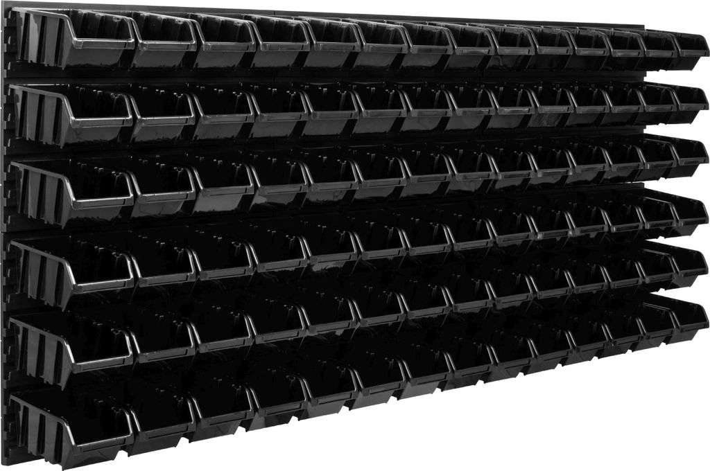 Lagersystem Werkstattregal | 172 x 78 cm | 84 stck. Box | Wandregal mit Stapelboxen - Wandplatten Extra Starke Schüttenregal Warkzeuglochwand Lage...
