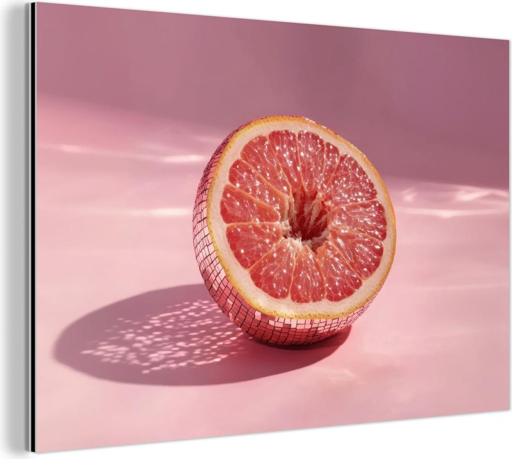 MuchoWow Wanddekoration Metall Metallbild Wandkunst 60x40 cm Grapefruit - Rosa - Disco - Glänzend MuchoWow Aluminium Gemälde - Gemälder