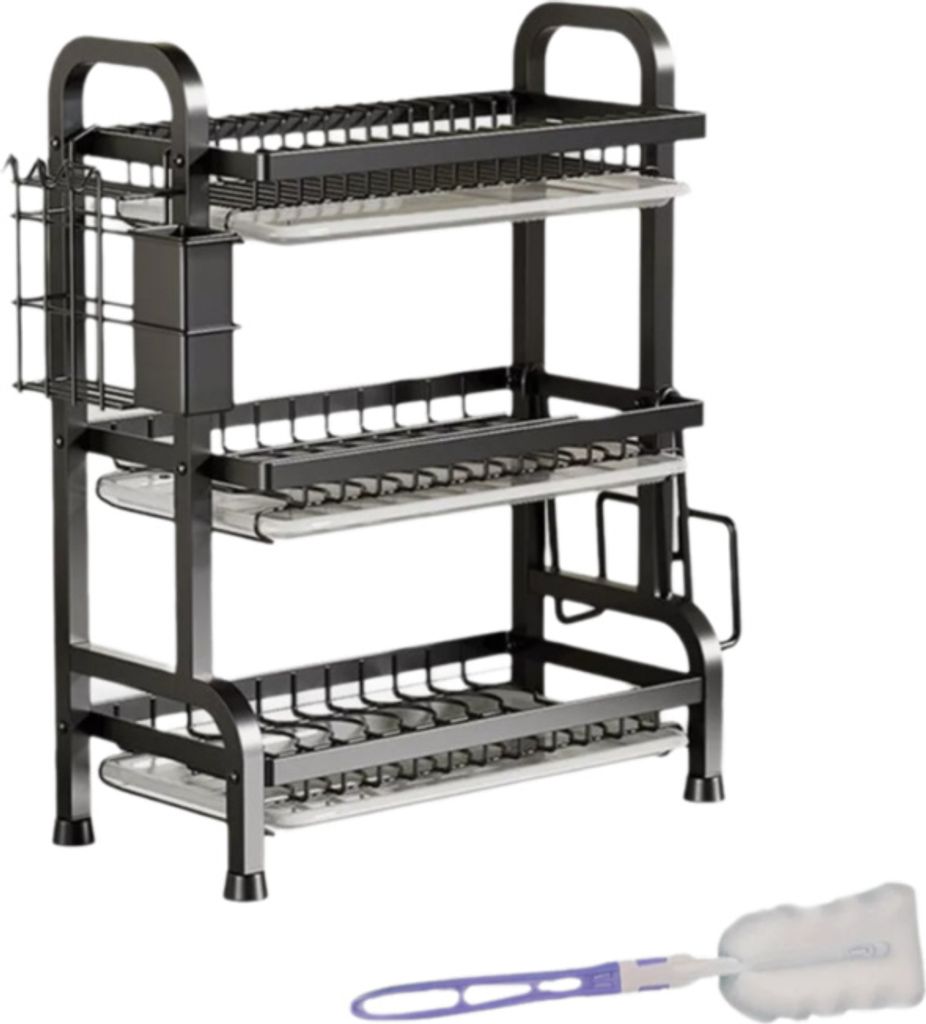 3-stufiger Abtropfständer mit Abtropfschale, Besteckhalter, Tellerständer, Küchenspüle, 3-stufiger Abtropfständer, mit Abtropfschale, Besteckh...