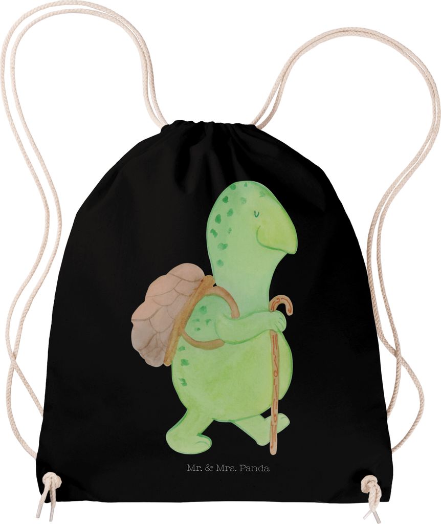 Mr. & Mrs. Panda Beutel Schildkröte Wanderer - Schwarz - Geschenk, wander rucksack, Schildkröten, Sportbeutel, Motivationsspruch, Stoffbeutel, fe...