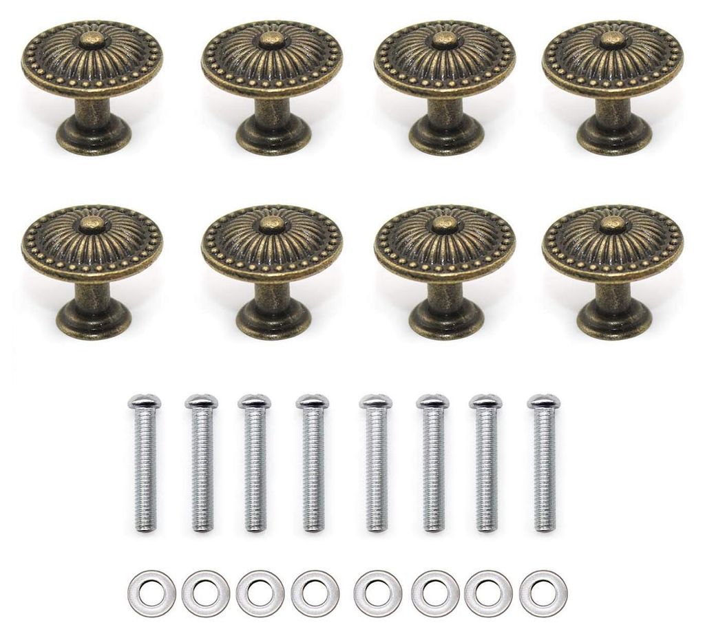 8-teiliges Set runder Vintage-Schrankknöpfe, Schubladen- und Schrankgriffe, Möbelknöpfe mit Schrauben, für Innentüren, Küche, Wohnzimmer (Bro...