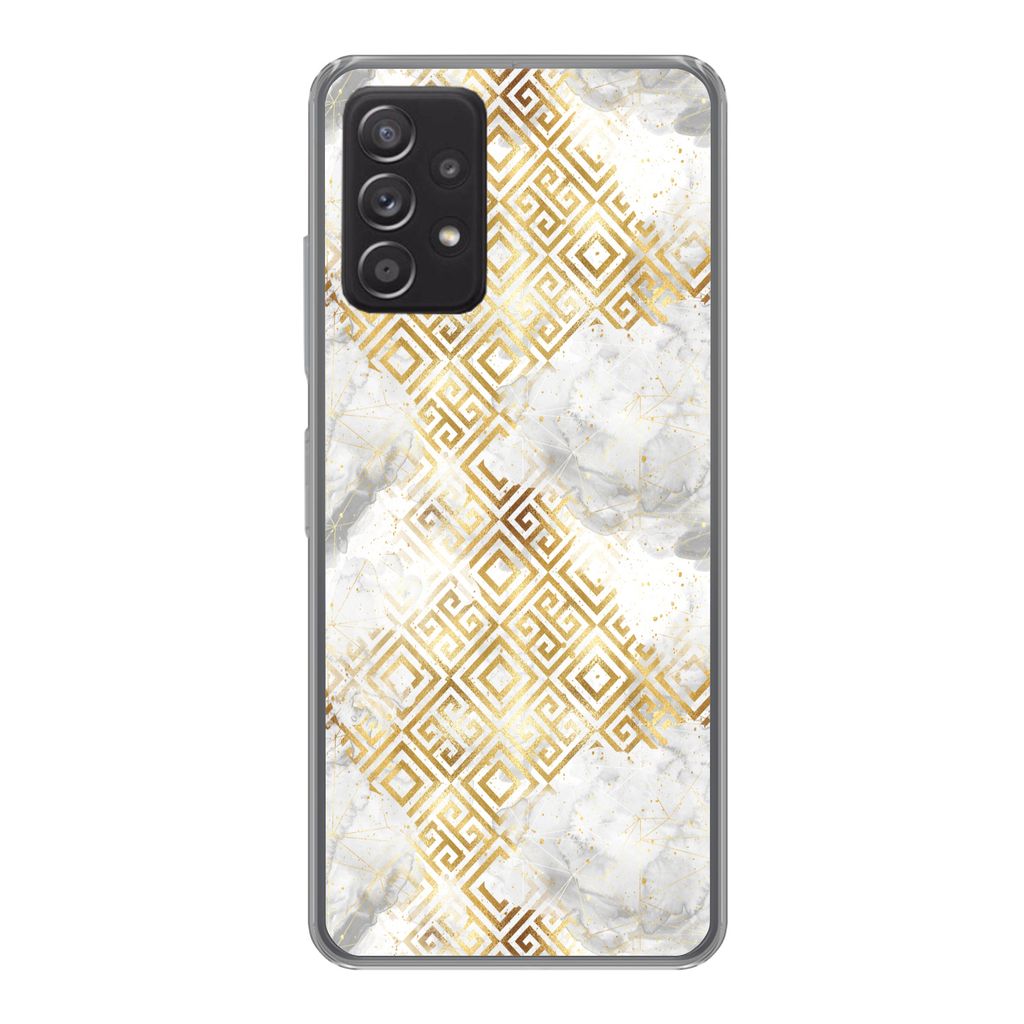 MuchoWow Handyhülle Schutzhülle Hülle für Samsung Galaxy A33 5G Gold - Marmor - Muster - Geometrie Silikon Softcase Handy Hülle - Kartenhalter