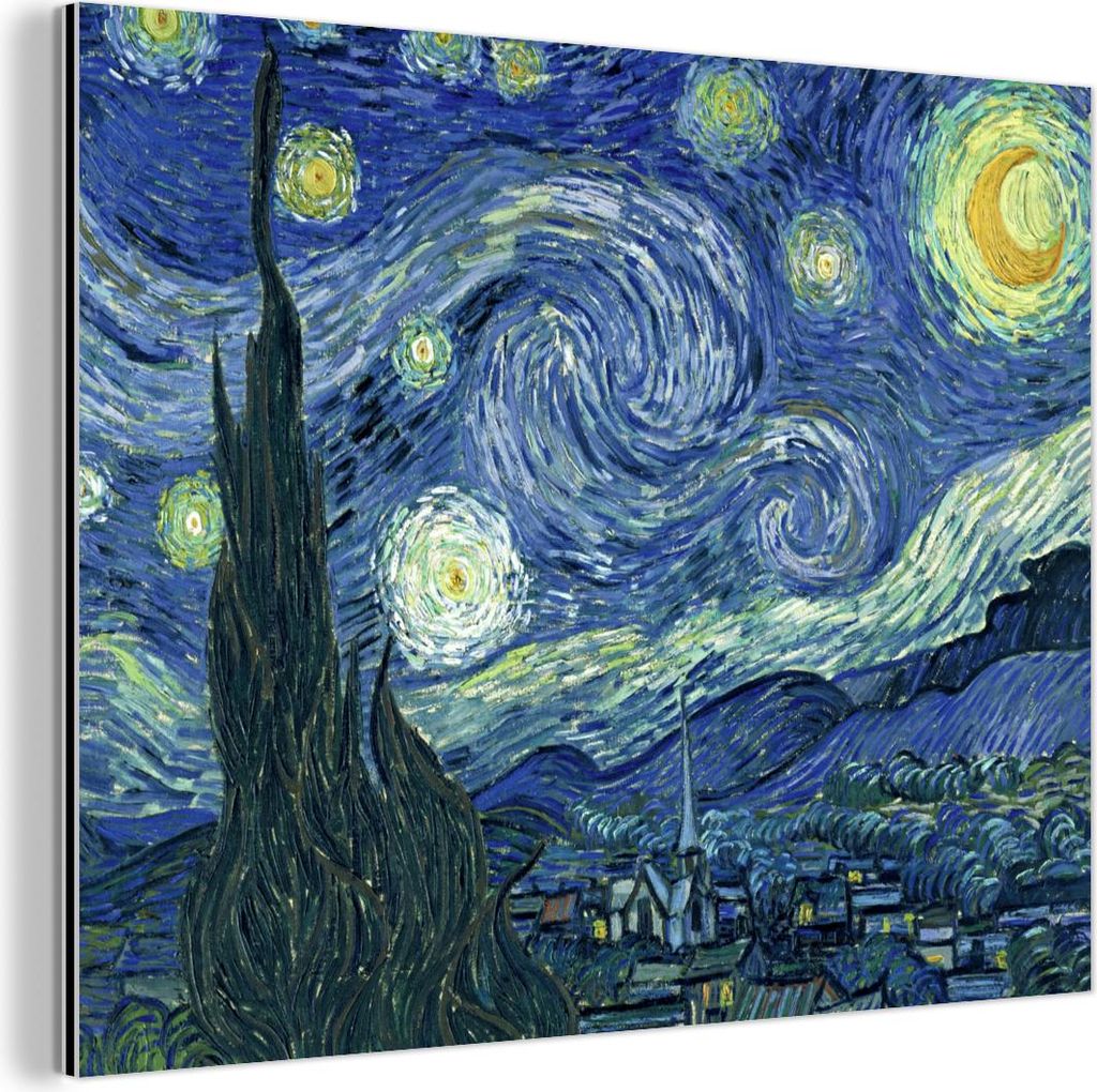MuchoWow Wanddekoration Metall Metallbild Wandkunst 40x30 cm Sternennacht - Gemälde - Alte Meister - Vincent van Gogh MuchoWow Aluminium Gemälde ...