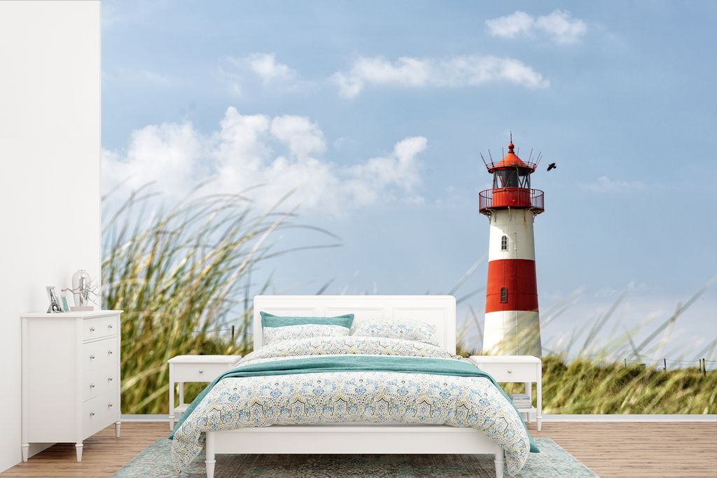 MuchoWow Fototapete für Wohnzimmer oder Schlafzimmer Wandtapete Vinyl Motivtapete Meer - Leuchtturm - Deutschland - 390x260 cm - Papiertapete