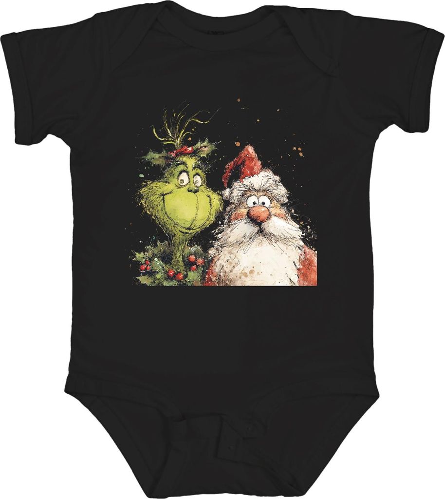 Grinch Weihnachtsmann lustig Weihnachten Geschenk Cartoon Retro Unisex Baby Body, Schwarz, 0/3