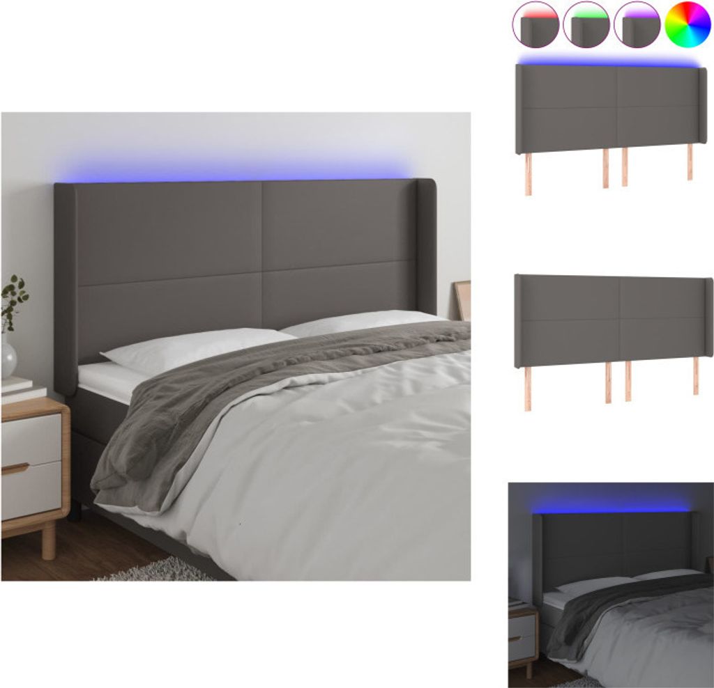vidaXL LED Kopfteil Grau 203x16x118/128 cm Kunstleder - Kopf- & Fußenden